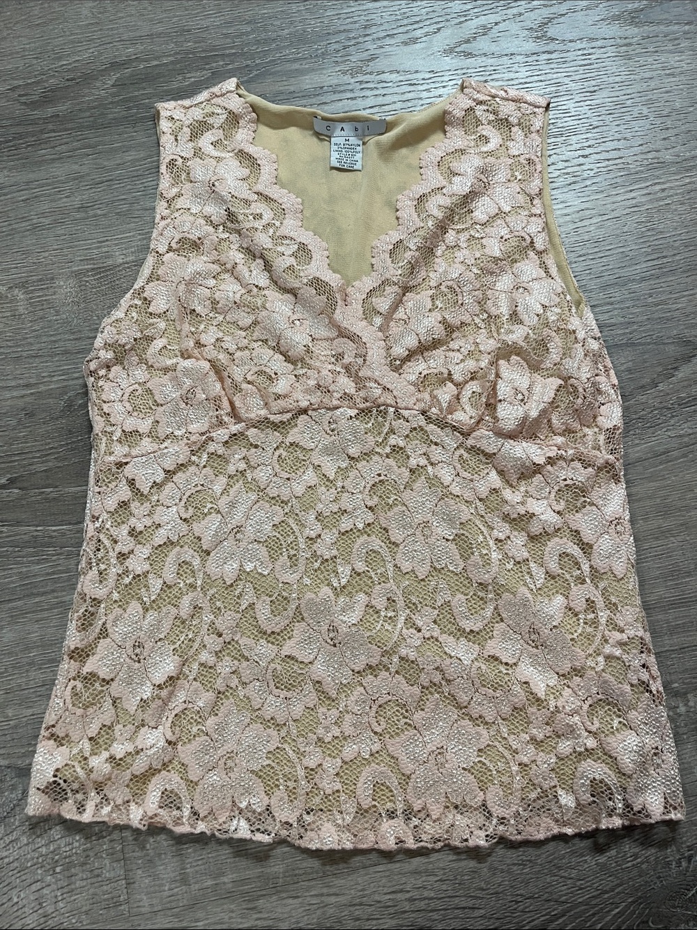 CAbi Blush Lace V-Neck Sleeveless Camisole
